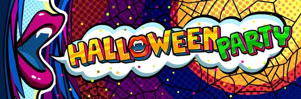 Boca aberta e mensagem de festa de Halloween — Vetor de Stock