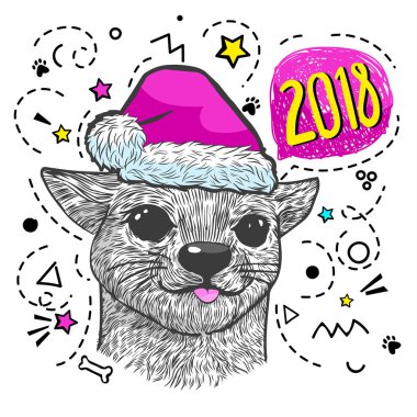 Köpek Noel Baba'nın kırmızı şapkalı.