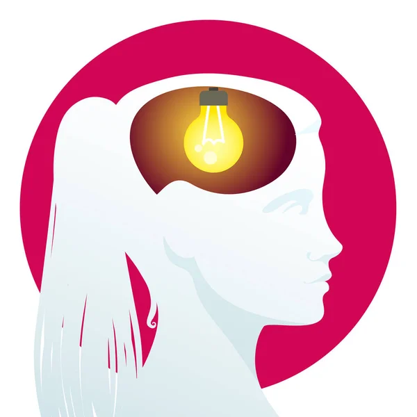 Femme avec ampoule allumée — Image vectorielle