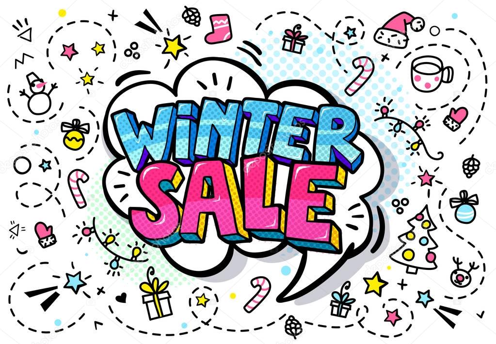 Winter Sale Message in pop art style