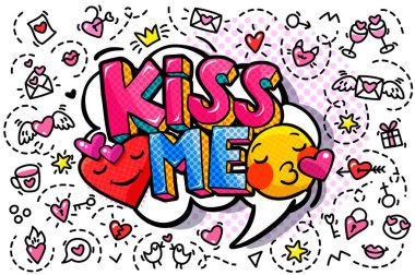 Öp beni elle çizilmiş yürekleri sözcük balonu.