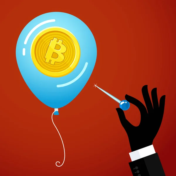 Męskiej Ręki Igły Balon Bitcoin Czerwonym Tle — Wektor stockowy