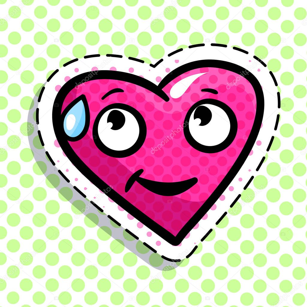 Illustration of pink cartoon agitating heart on green dotted background