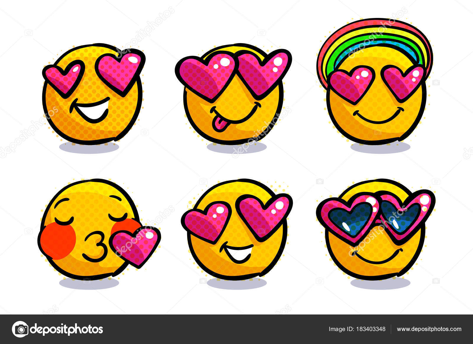 Set Cute Emoticons Love Set Valentine Emoji Smile Icons White ...