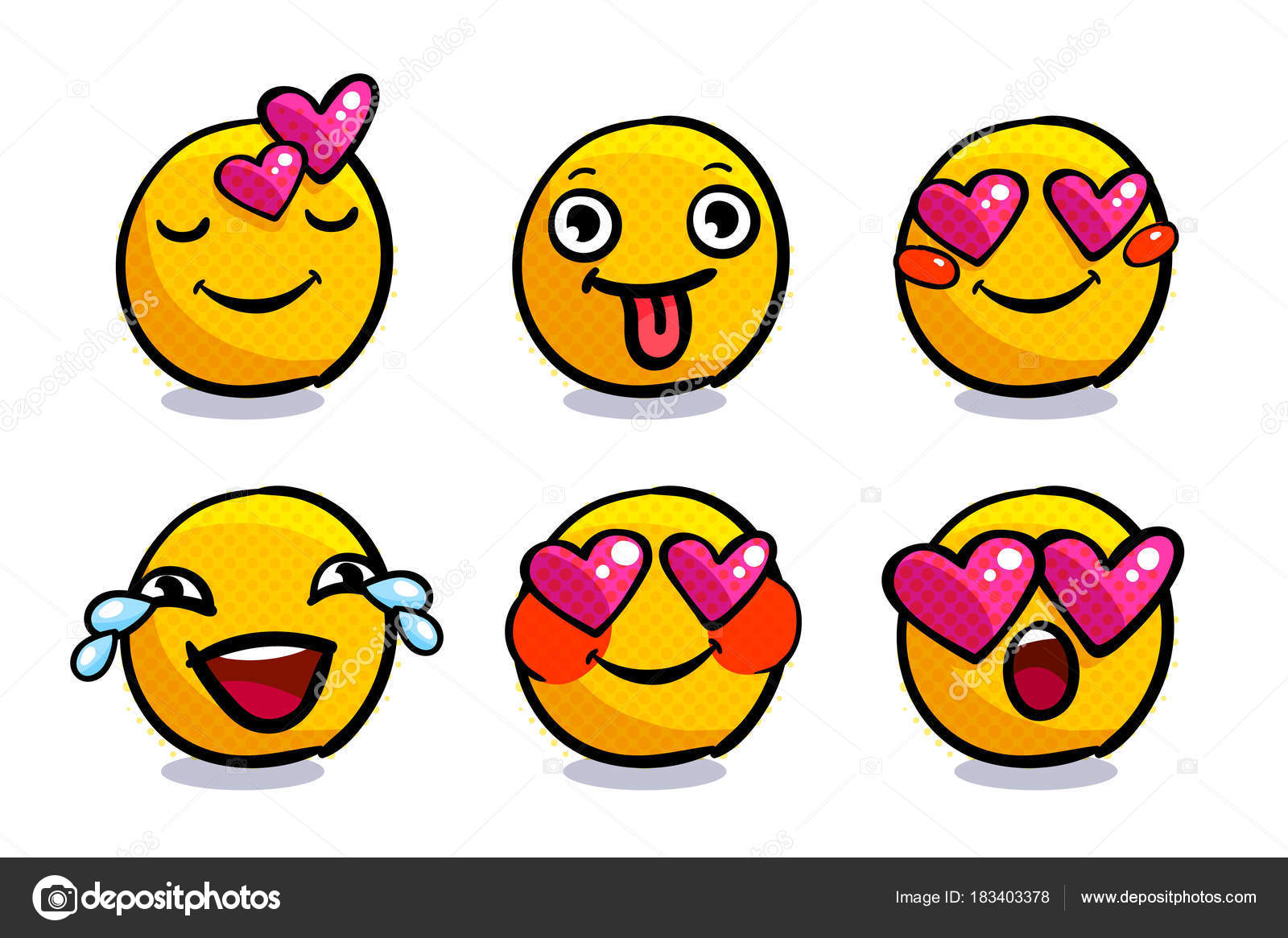 Set Cute Emoticons Love Set Valentine Emoji Smile Icons White ...