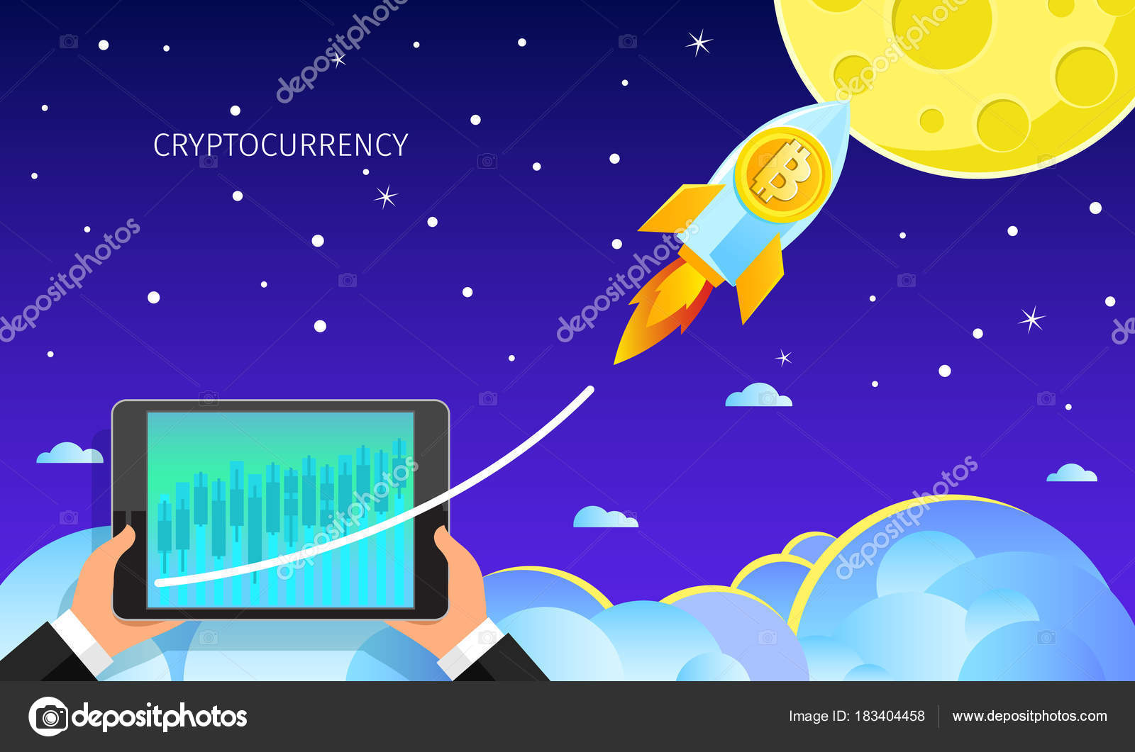 Concept Crypto Currency Rocket Flying Moon Bitcoin Icon Crypto Currency  Stock Vector by ©VectorStory 183404458