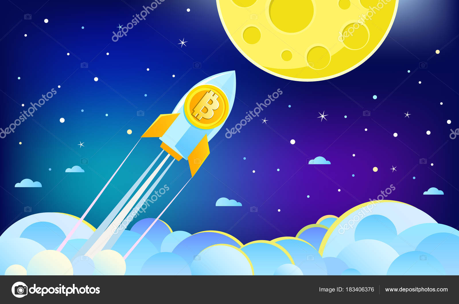 Concept Crypto Currency Rocket Flying Moon Bitcoin Icon Crypto Currency  Stock Vector by ©VectorStory 183406376