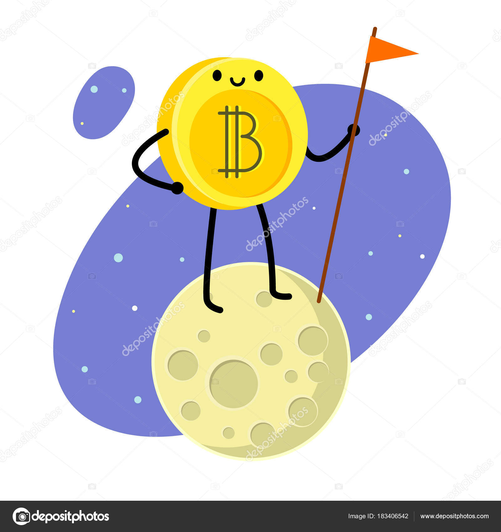 Concept Crypto Currency Cartoon Bitcoin Character Bitcoin Stands Moon Holds  Stock Vector by ©VectorStory 183406542