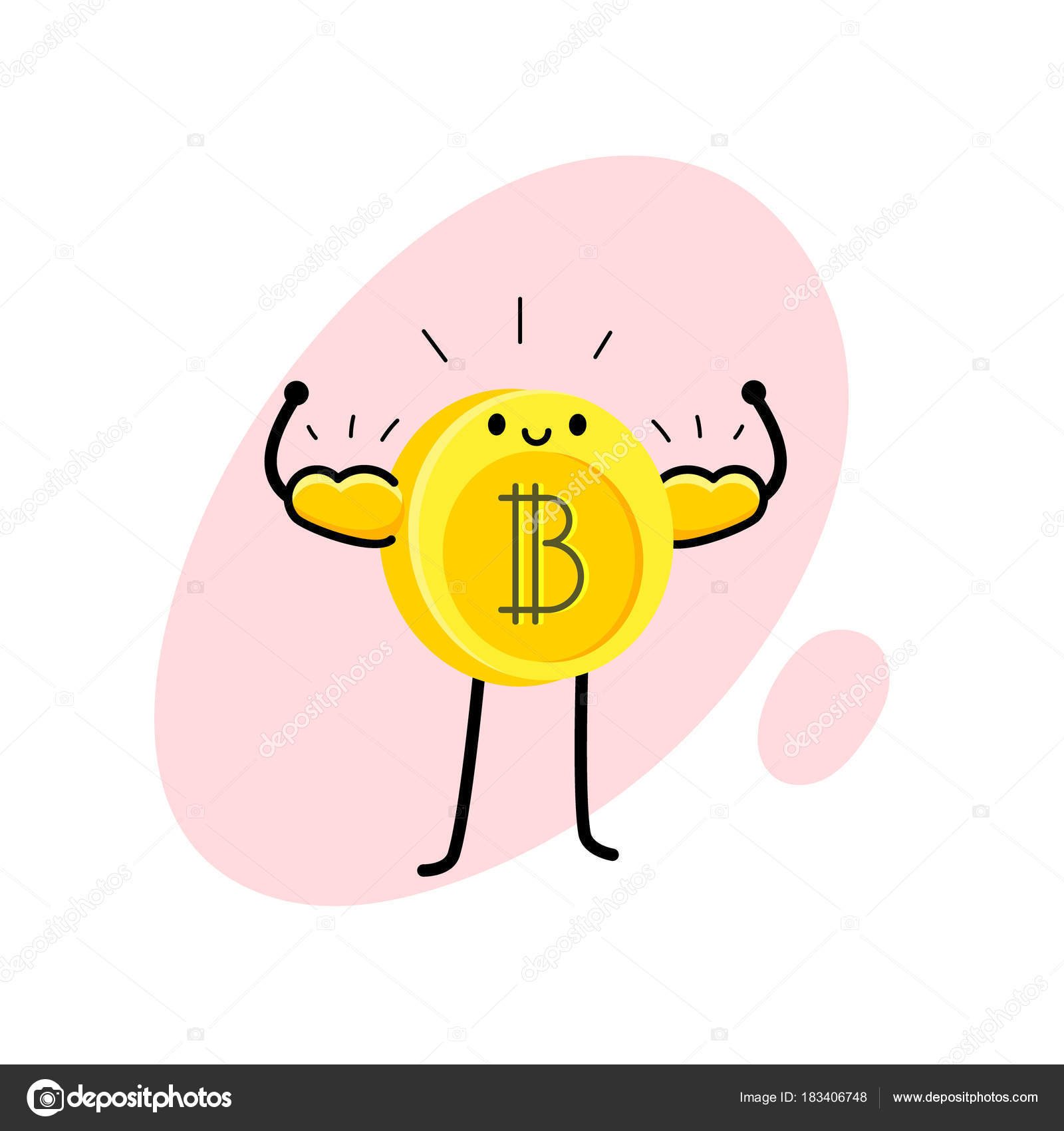 加密货币的概念卡通比特币字符比特币站立发光并且显示力量矢量插图图库矢量图©VectorStory 183406748