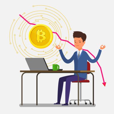 Kripto para birimi kavramı. İşadamı meditasyon, Merhaba Inv yapma