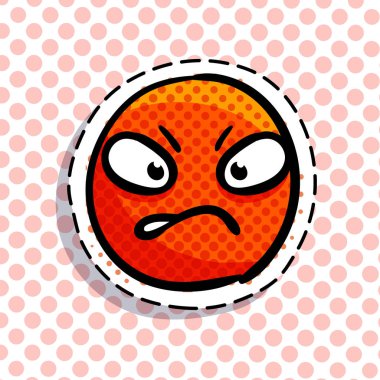 Angry smile emoji on dots background. Smail in pop art style. Vector illustration. clipart