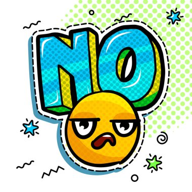 Komik konuşma balonu ile ifade metin No Yorgun sarı emoji noktalar arka plan üzerinde. Smail pop sanat tarzı. Vektör çizim.