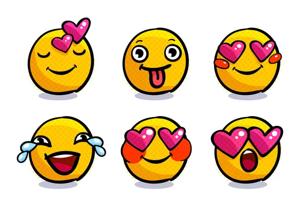 Set Cute Emoticons Love Set Valentine Emoji Smile Icons White — Stock Vector