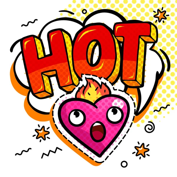 Hot Dalam Gelembung Pidato Komik Dengan Emoji Hati Pesan Dalam - Stok Vektor