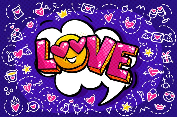 Love You Word Bubble Message Pop Art Comic Style Hand — Stock Vector