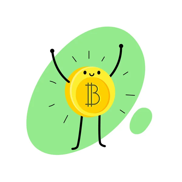 Concept Monnaie Crypto Personnage Dessin Animé Bitcoin Bitcoin Tient Brille — Image vectorielle