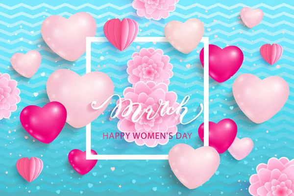 Cartão Saudação Para Dia Das Mulheres Com Corações Flores Fundo — Vetor de Stock
