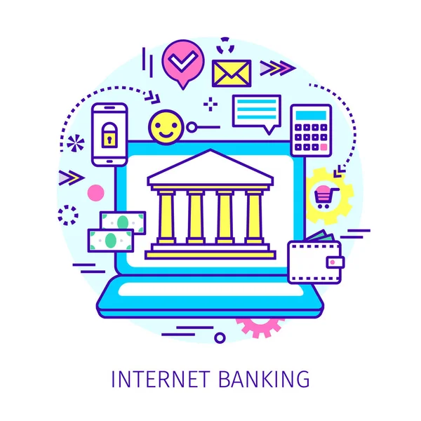 Ekran ve simgeleri çizim vektör çizim Bankası sembolü ile açılan not defteri.