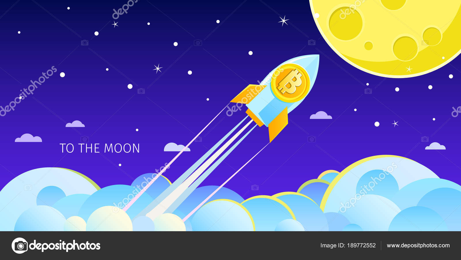 Rocket flying to moon with bitcoin icon Stock Vector by ©VectorStory  189772552