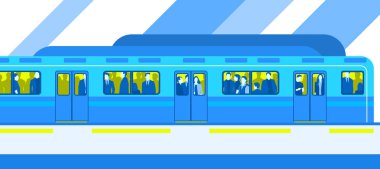 İnsanlar şehir Metro toplu taşıma tren. Düz tasarım, vektör çizim.