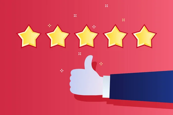 Concept Rating Customer Review Five Star Rating Thumb Flat Design — Stock Vector