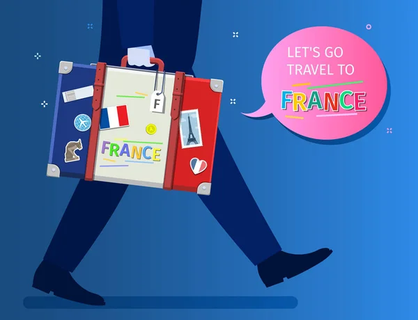 프랑스어를 개념입니다 메시지 사업가 프랑스 국기와 가방을 걷고는 디자인 일러스트 — 스톡 벡터