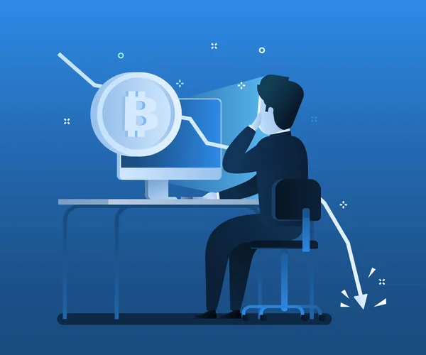 Kripto Para Birimi Kavramı Bitcoin Blockchain Için Yatırımlarına Adamı Bitcoin — Stok Vektör