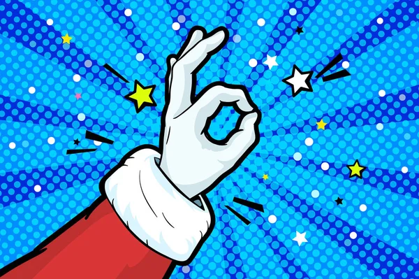 Ręka Świętego Mikołaja Czerwonym Garniturze Rękawicy Pokazując Gest Stylu Pop — Wektor stockowy
