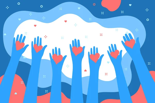 Conceito Caridade Doação Partilha Teu Amor Pessoas Mãos Azuis Segurando —  Vetores de Stock