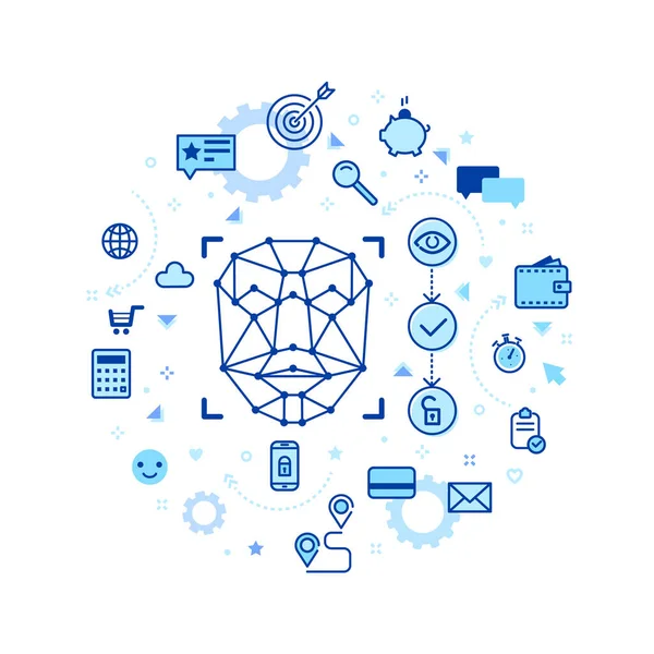 Concepto Identificación Facial Reconocimiento Facial Antecedentes Técnicos Abstractos Con Iconos — Vector de stock