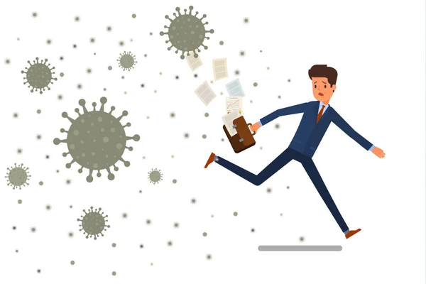 Concept Panic Man Runs Away Virus 2019 Ncov Novel Corona — Stock Vector