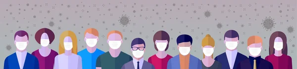 Concept Pandémie Propagation Virus Des Gens Tristes Portant Des Masques — Image vectorielle