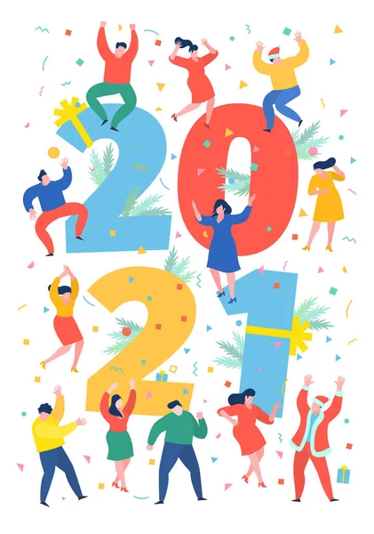 Novoroční Párty Koncept Podnikatelé Tančí Vedle Čísla2021 Připravuje Setkání Novým — Stockový vektor