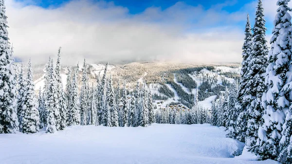 Vista de las numerosas pistas de esquí de Sun Peaks Ski Resort en British Columbia, Canadá — Foto de Stock