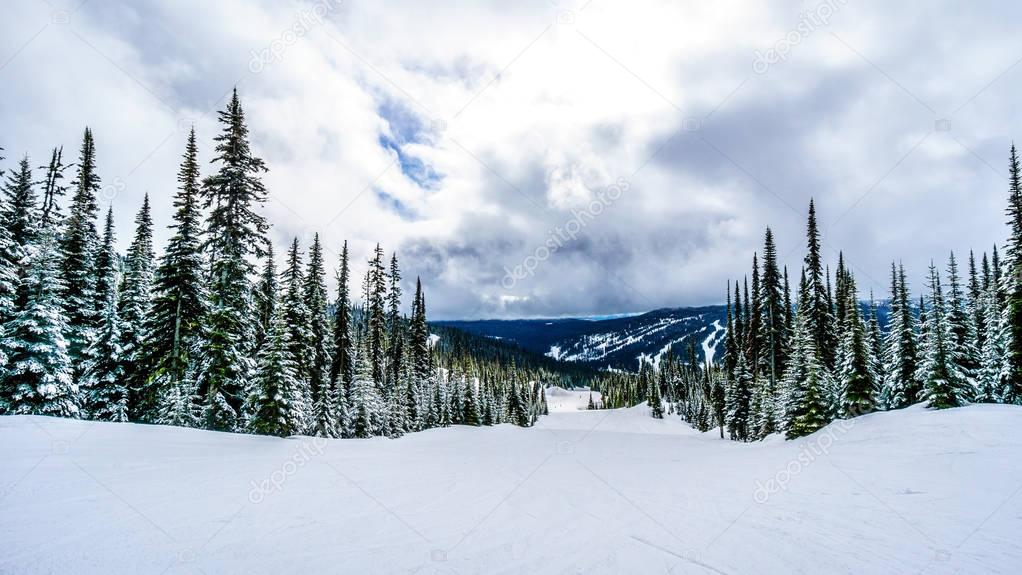 Scenic view of part of the Alpine Village of Sun Peaks Ski Resort in British Columbia, Canada