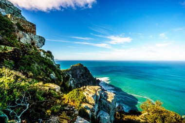 Cape Point, Cape iyi umut doğa rezerv Güney ucunda Cape Yarımadası'nın engebeli ve dik kayalıklarla
