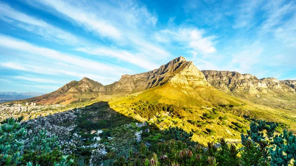 View of Cape Town, Table Mountain, Devils Peak and the Twelve Apostles — Stock Photo, Image