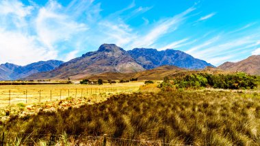 Tarım arazileri ve çevredeki dağların Güney Afrika'da Western Cape Boland bölgesinde