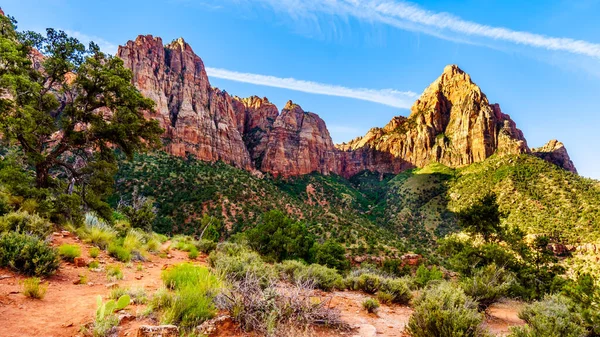 Sonnenaufgang Über Dem Wächtergipfel Zion Nationalpark Utah Usa Während Einer — Stockfoto