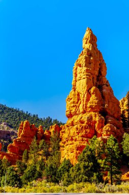 Amerika Birleşik Devletleri 'nin Utah kentindeki Dixie Ulusal Ormanı' nın Red Canyon Park 'ındaki Kızıl Kum Taşı Dağları' nın Vermilion Renkli Kabadayıları.