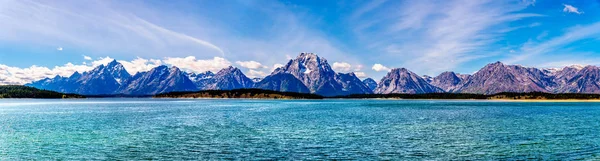 Panorama Vista Cordillera Teton Oeste Del Lago Jackson Parque Nacional —  Fotos de Stock