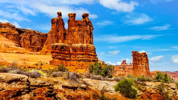 Three Gossips Sandstone Rock Formation Arches National Park Moab Utah — Stock Photo, Image