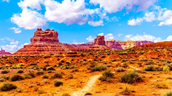 Hiking Trail Red Sandstone Buttes Pinnacles Semi Desert Landscape Valley — Stock Photo, Image