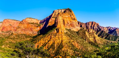 Nagunt Mesa 'nın Panorama Manzarası, Shuntavi Butte ve Zion Ulusal Parkı, Utah' ın Kolob Kanyonu 'nun diğer Kızıl Kaya Tepeleri. Timber Creek Gözcüleri 'nden.