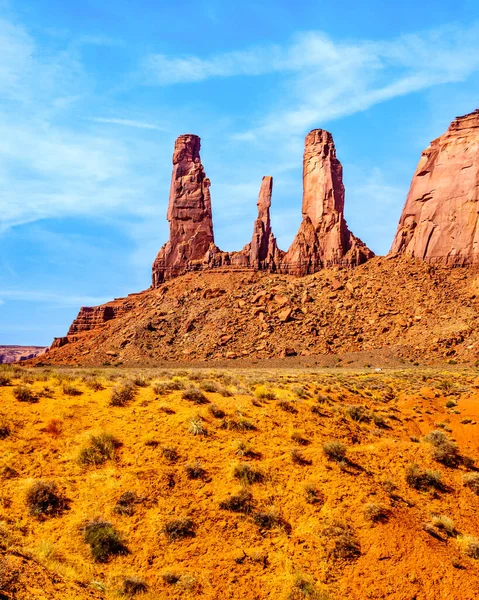 Three Sisters Massive Red Sandstone Pinnacle Formation Monument Valley Navajo — Stock Photo, Image