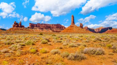 The Red Sandstone Buttes and Pinnacles in the semi desert landscape in the Valley of the Gods State Park near Mexican Hat, Utah, United States clipart