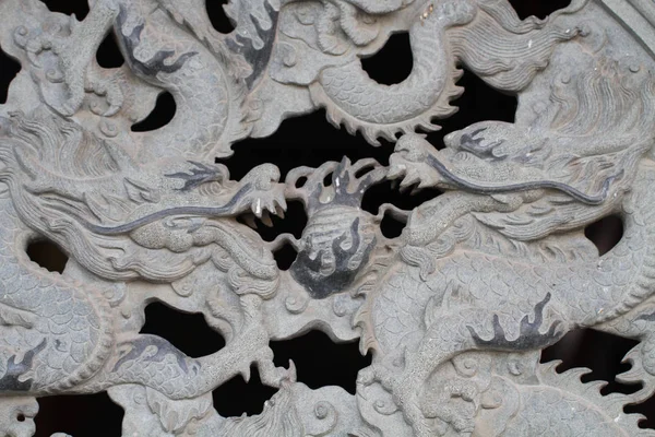 Close Două Ori Dragon Marmură Sculptură Perete Stil Artă Decorativă — Fotografie, imagine de stoc