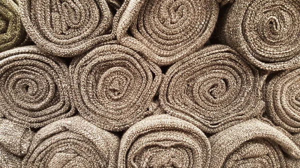 Group of brown fabric roll selection / stock of brown fabric for fashion design business — Stock Photo, Image