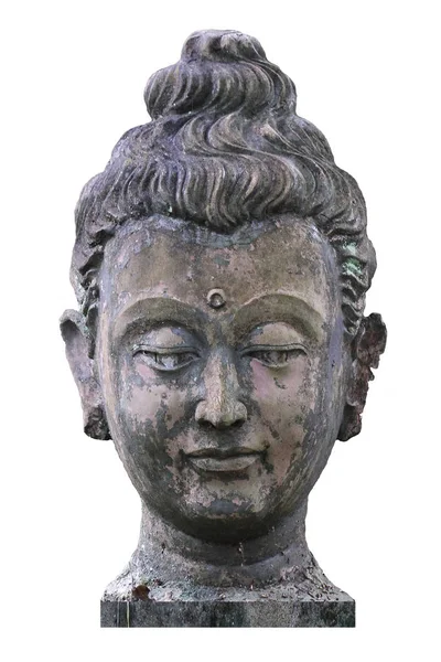 400 Jahre alte Buddha-Statue aus altem Kopfstein isoliert mit weißem Hintergrund, Kunstgewerbeskulptur — Stockfoto