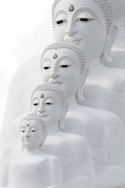 Couple Peaceful White Buddha Statues Sitting Well Alignment Decorating Wonderful — Stock Photo, Image
